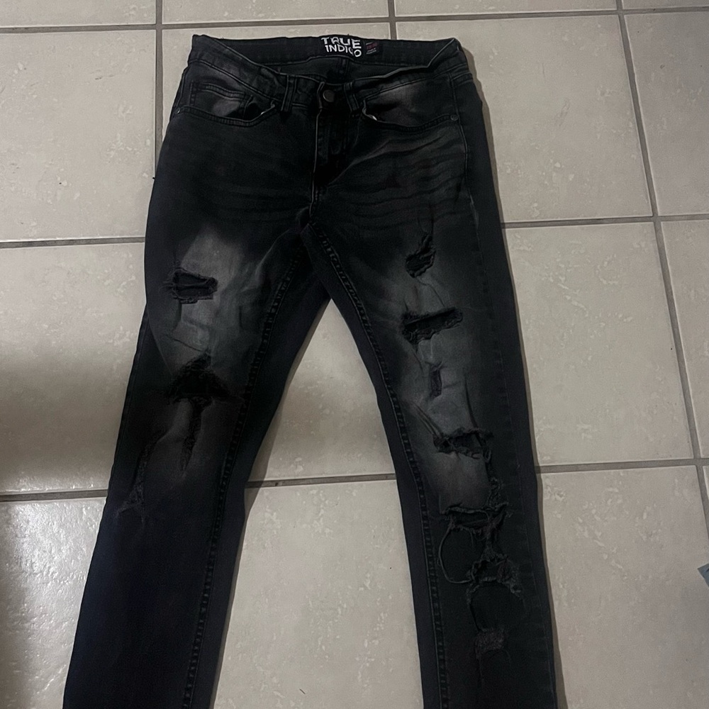 Indigo Men's Black Ripped Skinny Jeans